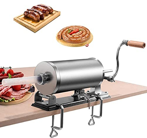 RELAX4LIFE 3 KG Wurstfüller manuell, horizontale Wurstmaschine aus Edelstahl, Wurstfüllmaschine mit 4 Füllrohre, Wurstpritze mit Tischklemme, Wurstpresse für Metzgerei & Küche & Restaurant, Silber