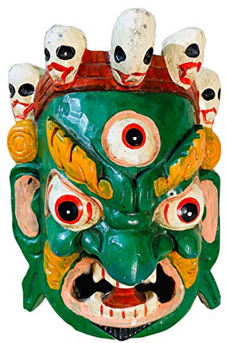 QT Shopping Bhairab Hand Crafted Wooden Wall Decor Mask, Wall Hanging, Lord Mahakal, Mahankal, Bhairab, Wooden Mask, Handmade in Nepal