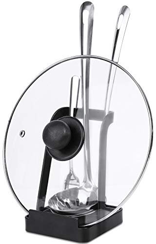 NiHome Versatile Pot Lid Ladle Holder Multipurpose Spatula Pad Book Cutting Board Spoon Rest Kitchen Utensils Drip Tray Washable Durable Stable Tack-Free Installation (Black)