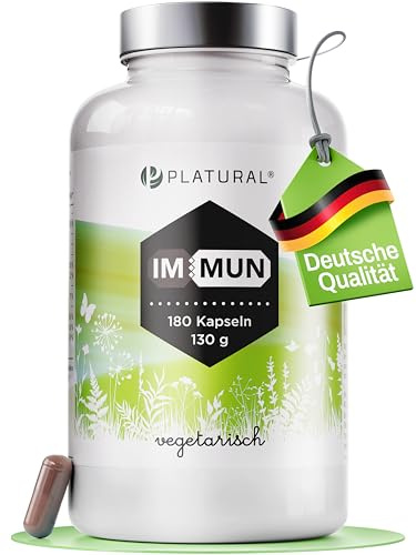 Platural® Immunkomplex mit Vitamin C, Zink & Vitamin D3 – 180 vegane Kapseln – Mit Holunder, Acai & Beta-Glucan – Trägt zur normalen Funktion des Immunsystems bei – Nahrungsergänzung Made in Germany