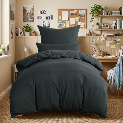RUIKASI Bettwäsche 155x220 2teilig Grau - Anthrazit Mikrofaser Bettwäsche-Sets OEKO-TEX, Bettbezüge 155 x 220cm + Kissenbezüge 80x80cm mit Reißverschluss, Weich und Bügelfrei