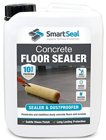 SmartSeal Concrete Floor Sealer - 5 Litres - Premium Exterior & Interior Concrete Sealer and Dustproofer with Satin Sheen Finish – Easy to Apply, Stain & Water Resistant Sealant