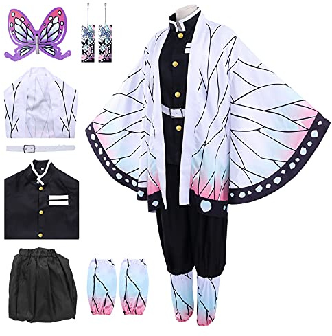 Amycute Déguisement Anime Cosplay Enfant et Adulte Fête Halloween Carnaval Ensemble Costume Cape Japonais Kimono Accessoires Ceinture Boucle d'oreille pour Fille Garcon Homme Femme