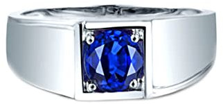 KnSam Echter Goldschmuck, Herren Solitärring Weißgold 750 18K, 4 Klaue Ringe Gold Herren 0.95ct Labor Erstellt Saphir, Nützliche Geschenke, Weiß Gold, Gr.58 (18.5)