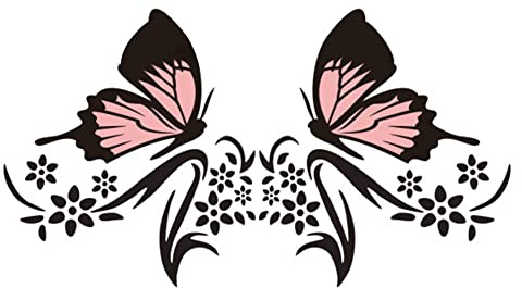 Asudaro 2St Auto Aufkleber Blume und Schmetterling Autofenster Aufkleber,Mode Rebe Blume Schmetterling Reflektierende Auto Seite Körper Aufkleber Stoßstange Motorhaube Aufkleber,31x28cm,schwarz+rosa