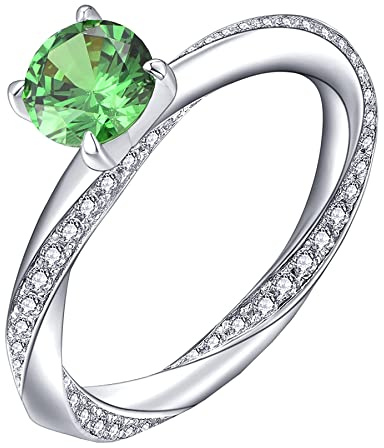 YL Damen Ring 925 Sterling Silber mit Mai Geburtsstein Smaragd Ring Verlobungsring Ehering für Braut(Größe 56）