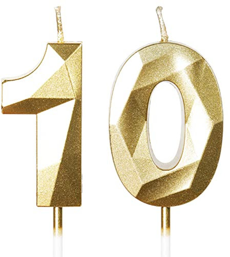 Yiran Happy Birthday-Kerzen für Geburtstagsparty und Hochzeitstag, Kuchendekoration, goldene Zahl 10