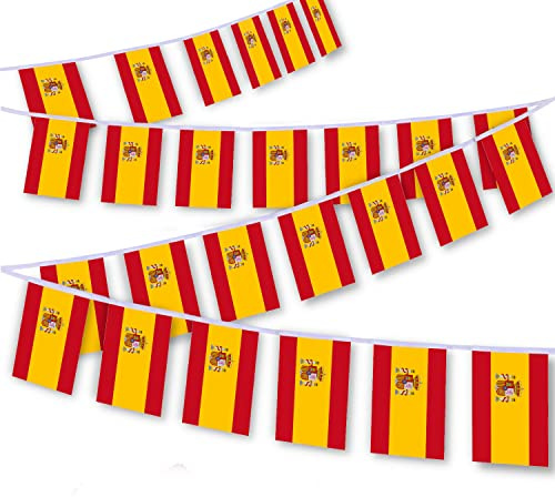 Lot de 30 guirlandes de drapeau espagnol de 9 m, bannière de décoration pour extérieur, intérieur, patio, cour