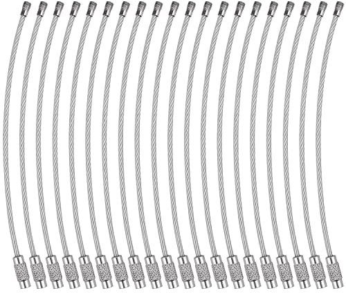 wisdompro Wire Keychain Cable, 20 Pack of 4.3 Inch Stainless Steel Wire Keyrings, 2mm Cable Keyring Loop/Hoop for Luggage Tag, Keys and ID Tag Keepers - Silver