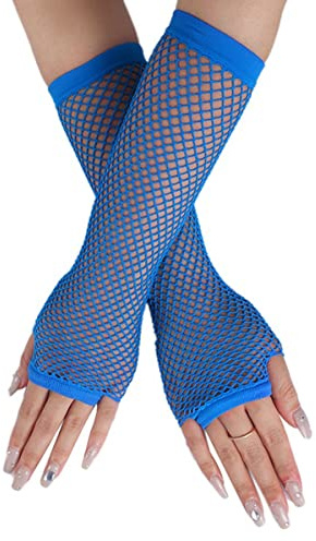 SamHeng Lange Netzhandschuhe, fingerlose Armstulpen, Mesh-Kostüm Handschuhe, Kostüm-Punk-Accessoire für Frauen, Mädchen, Kinder, 80er-Jahre-Kostüm, Abendparty-Zubehör