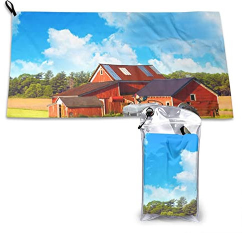AROONS Schnell trocknendes Handtuch mit Tasche – Company Bauernhof-Traktor, bedruckt, super saugfähig, Mikrofaser, Reise-Sporthandtücher, 80 x 40 cm