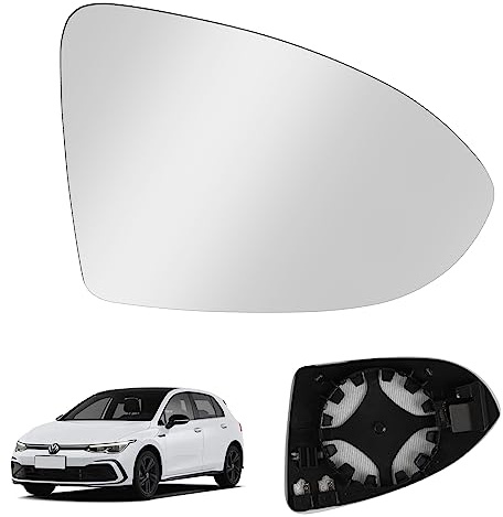 Spiegelglas Ersatz für Golf 7 MK7/7.5/GTI/R-line, Rechts Beifahrerseite Beheizbar Asphärisch Umkehrlinse Rückfahrglas Spiegel mit Trägerplatte, Spiegelglas Glas für Golf Sportsvan 2016-2018
