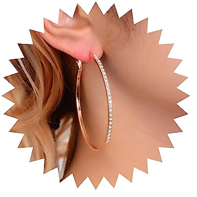 Wendalern Grandes Boucles d'Oreilles Créoles en Or avec Diamant CZ Strass Pavées Huggie Bijoux pour Femmes