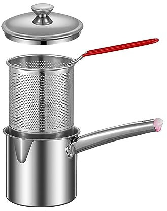 MagiDeal Frittiertopf, Kleiner Fritteusentopf, Mehrzweck-Edelstahlkörbe, verschleißfeste Pfanne, Fritteuse, Kochtopf, Kochtopf für Zuhause, Klein mit Deckel