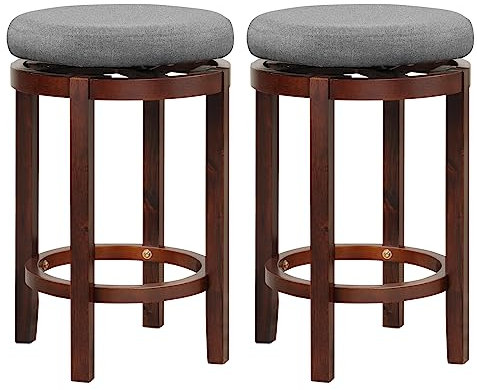 RELAX4LIFE 2er-Set Barhocker aus Holz, Moderner Sitzhocker mit drehbare Sitzfläcen, Stabile Barstühle mit Füße und Fußstütze, Küchen Hocker für Esszimmer, Bar & Kneipe, Grau+ Braun