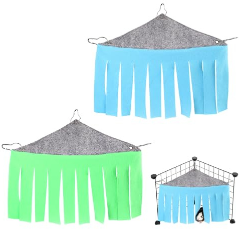 JTMKYO 2 Amaca per porcellini d'India con 6 ganci per piccoli animali, grande accessorio per gabbia, in tessuto, piccola amaca per coniglio e criceti (blu, verde)
