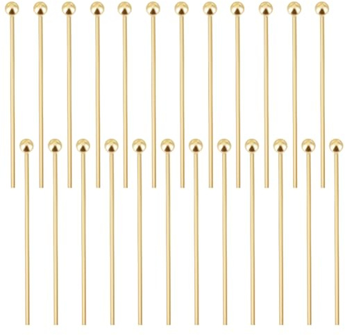 Beebeecraft 200Pcs 25mm Ball Head Pins 18K Gold Plated Stainless Steel | 22 Gauge Benable Beading Eye Quilting Satin Straight Pins， for Sewing Dressmaker Jewellery Making DIY Craft Head 1.8mm