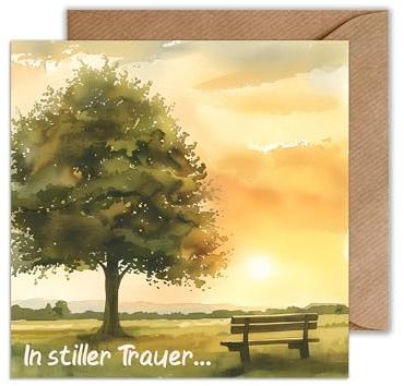 WBdesignz Trauerkarte mit Umschlag In Stiller Trauer Pastel - Beerdigung Karte mit Zitat Sonne- Kondolenz Karte Anteilnahme (125 x 125 mm)