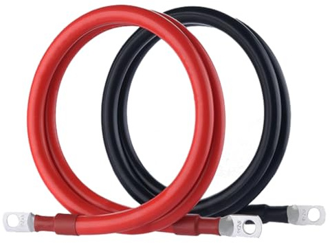 4 AWG Battery Cables, Power Inverter Wire Set,1 Foot Pure Copper Cable (1 Black & 1 Red) with 3/8 Lugs Terminals Battery Inverter Cables,for Car, Truck, RV, Solar (4awg, 1FT)