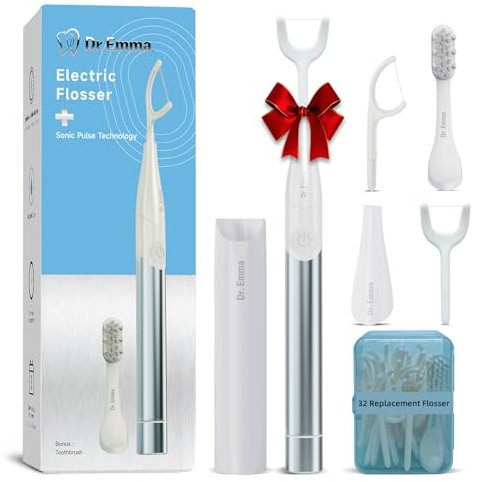 Dr. Emma Electric Flosser with Replaceable Floss Picks and Toothbrush, Power Flosser for Adults & Kids, Dental Flosser Kit for Teeth Cleaning, Water Flosser Alternative, Babyblue