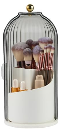 WVacFre Organizador de Brochas de Maquillaje con Tapa,Giratorio 360 Grados,Transparente,a Prueba de Polvo Organizador de Brochas de Maquillaje para Tocador,Escritorio,Encimera de Baño(Negro)