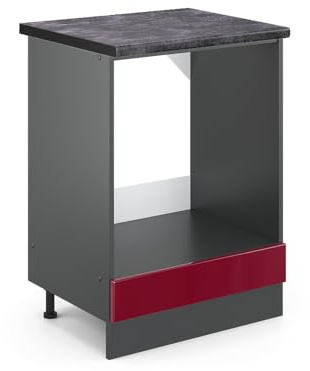 Vicco Herdumbauschrank R-Line, Rot Hochglanz, 60 cm | ✓ Backofennische · AP Anthrazit inkl. · Höhenverstellbare Füße · ✓ Frei kombinierbar · Einfache Integration ✓
