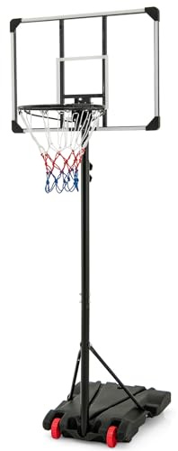 COSTWAY 8FT Portable Basketball Hoop and Stand, 176-206cm Height Adjustable Basketball Goal System with Wheels and Stable Base, Indoor Outdoor Basketball Stand for Kids Teens Adults