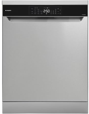 Aspes Lavavajillas 60cm Inox AJ14600BDX. 1900W, 14 Cubiertos, 3 Bandejas, 8 Programas, Display LED manual, Función Stop&Go, Eficiencia Energética Clase B