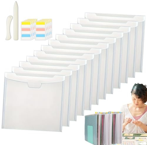 Scrapbook-Papier-Aufbewahrungs-Organizer, transparenter Scrapbook-Papier-Organizer,12 Stück transparente Scrapbook-Aufbewahrungstaschen - Aktenhalter für Studentenfotos aus Karton für Schule und Arbei