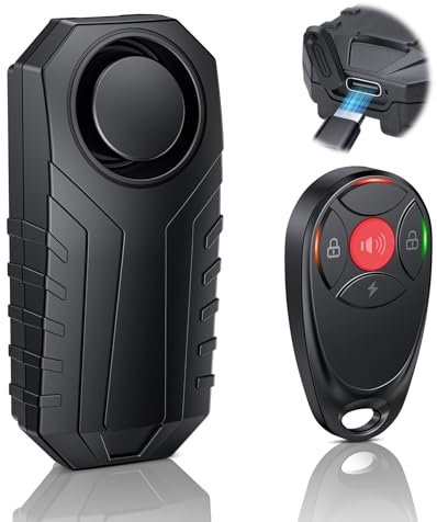 HAPYTHDA Rechargeable Motorbike Anti-theft Alarm with Remote Control, Bike Alarm, Motorrad Alarmanlage, Bike Accessories, Bicycle Security, IP65 Waterproof, 113 dB Super Loud