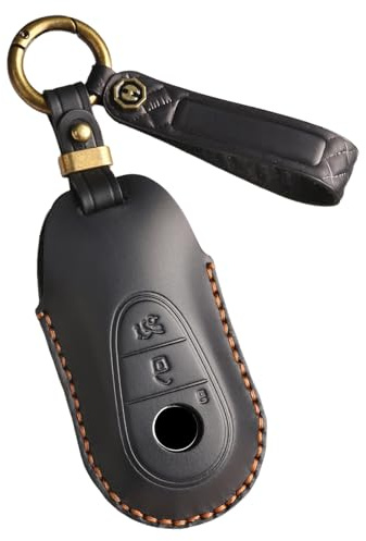 ontto Autoschlüsselhülle Schlüsselanhänger Schlüsselcover Passt für Mercedes C S Klasse W206 W223 C260 GLE GLC 300 EQE53 AMG EQS 450 Schutzhülle Schlüsseletui Echtleder Schlüsselhülle 3 Tasten-Schwarz