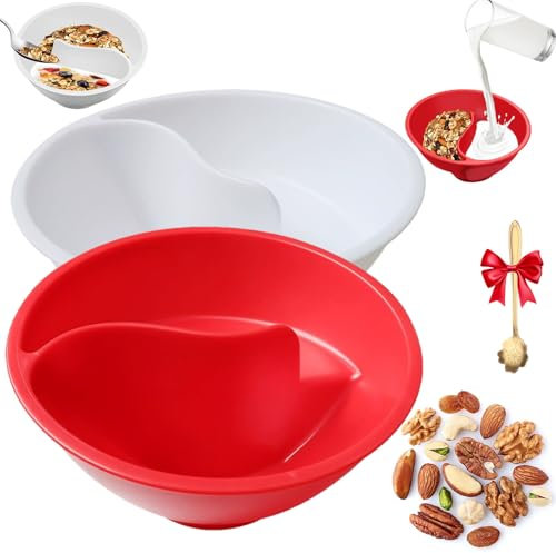 Never Soggy Cereal Bowl, Divided Cereal Bowl, Separated Anti Soggy Crunch Snack And Dip Bowls, No Soggy Cereal Bowl,Reusable Snack And Dip Bowls,Cereal Bowl Separate Milk For Kids And Adults (2A)