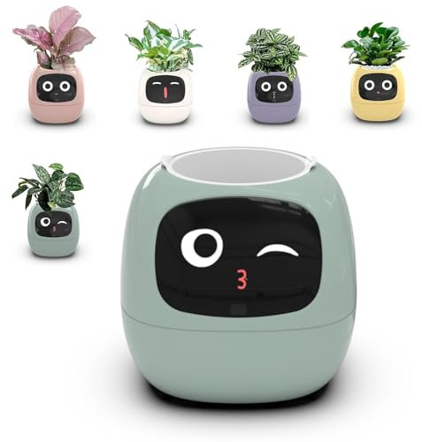 Pot de fleurs intelligent AI avec 7 capteurs intelligents, puces AI, écran LCD et contrôle par application pour la maison et le jardin – Pot de fleurs intelligent avec affichage de l'heure, de la date