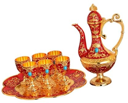 Sharplace Service à café Turc avec Plateau à théière et 6 Tasses à thé, Service à Eau pour Chambre à Coucher, fête, Maison, Table à Manger, Cadeau de Mariage, Or Rouge