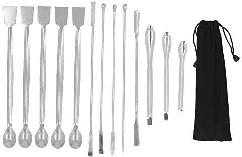 Cuchara de laboratorio de 13 piezas, raspador de laboratorio de acero inoxidable, raspador de laboratorio sin deformación para techo con práctica bolsa de almacenamiento de