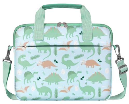 Dadanism Tablet Tasche für Kinder, 10,5 Zoll Tablet Tragetasche | mit Griff und Schulterriemen für Fire HD 8 Kids 12. Gen 2024, Fire HD 8 Kids Pro 12. Gen 2024, Grün Dinosaurier