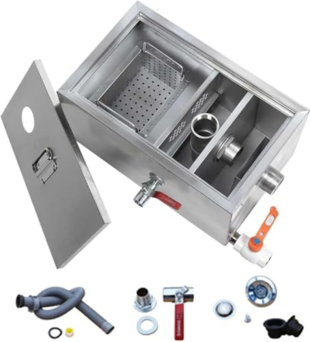 Intercepteur de bac à graisse commercial en acier inoxydable, séparateur de filtre à huile et d'eau avec entrée supérieure sous l'évier, filtre à huile pour eaux usées pour restaurant, café, cuisine