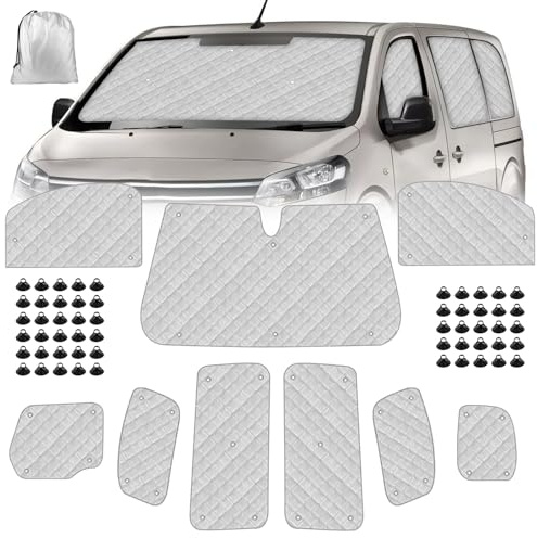 Sonnenschutz Auto Frontscheibe für 2016-2026 Citroen Jumpy LWB 2019-2026 | 9PCS Verdunkelung Thermomatte für Opel Vivaro 2022-2025 FIAT Scudo, Windschutzscheiben Schutz Set mit Aufbewahrungsbeutel