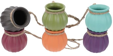 ORFOFE 6 Vasi Da Fiori Sospesi in Ceramica Colorati Moderni Ganci Per Piante Montaggio A Parete Con Corda Per Bonsai Felci Piante Aeree Mini Vasi