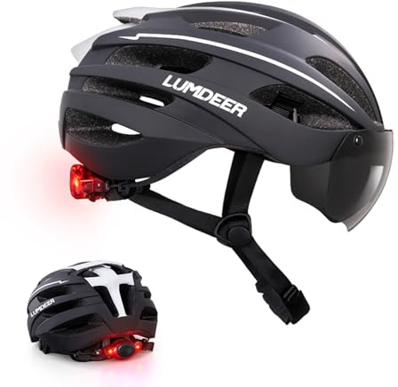 LUMDEER Fahrradhelm mit Magnetischem Visier und Rücklicht Helm Fahrrad Herren und Damen Mountainbike MTB Helm Rennradhelm Erwachsene mit Abnehmbarer Innenfutter