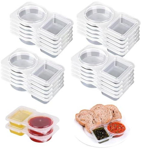WnlahuWA 20 recipientes de almacenamiento con tapa, 130 ml, reutilizables, recipientes pequeños con tapa de plástico, caja de aperitivos con compartimentos, vasos a prueba de fugas, para salsas
