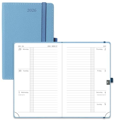 POPRUN Piccola Agenda 2026 – Agenda tascabile orizzontale A6 (16x10,5 cm) con copertina rigida, agenda settimanale verticale con visualizzazione settimanale, agenda per appuntamenti, pianificatore