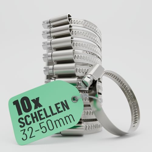 greate abrazaderas metalicas de acero inoxidable 32-50 mm | Paquete de 10 - abrazadera para tubo ajustable con ancho banda 9 mm - inoxidable - abrazaderas metalicas tubos