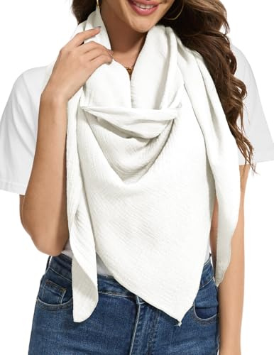 Bbonlinedress Schal Damen Baumwolltuch Halstuch elegant Dreieckstuch Multifunktionstuch Shawl Musselintuch 200 * 140 * 140cm Ivory