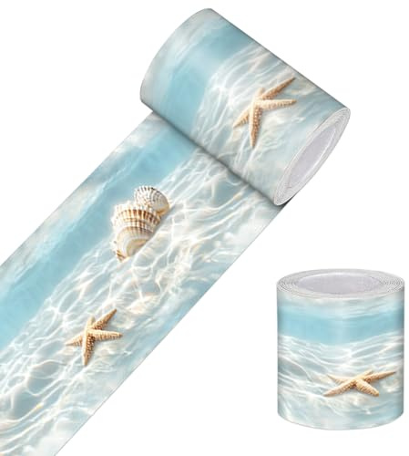 HOMETITUTE Wallpaper Border Peel and Stick Decorative Wall Trim Self Adhesive Seashell Accent Strip for Bathroom Living Room Mirror Frame Coastal Wall Decor Hallway Kitchen 4x196 Inch Beach Style