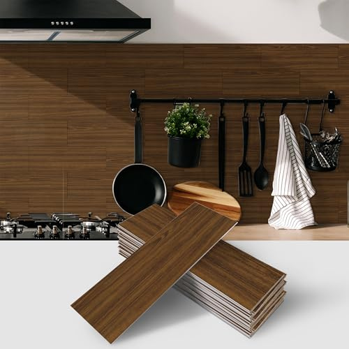 AMOYUN PVC Adhesive Sol Bois, 12 Pièces Dalles Revetement Adhesif Sol Salle de Bain Imperméable 10cm x 30cm Carrelage Stickers Autocollant en Tuile Auto-Adhésif Sticker Pour Cuisine Salon Garage