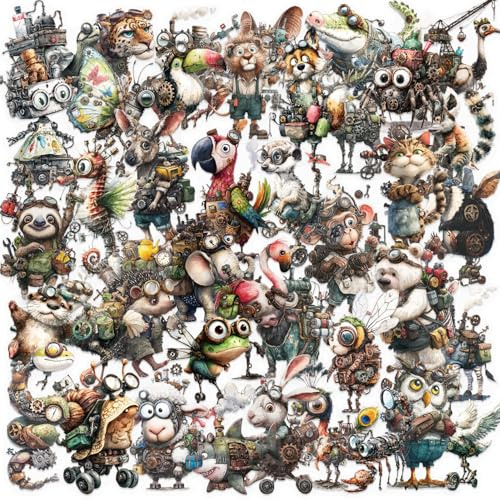 APAREAL Vintage Punk Tier Aufkleber 50 Stück, Graffiti Lustig Stickers für Laptop MacBook Koffer Fahrrad Skateboard Auto Motorrad Scrapbooking Snowboard, Wasserfeste Transparente PET Sticker