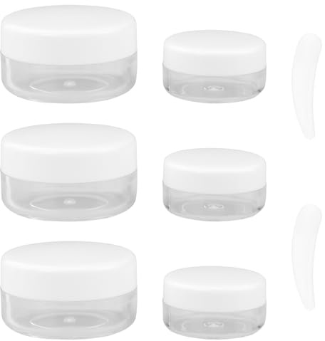 6 botes pequeños con tapa (5 g, 10 g) vacíos de crema de viaje, botes de crema para bálsamo labial, minilatas, tarros vacíos, tarros de crema de plástico para rellenar, lociones, con 2 cucharas