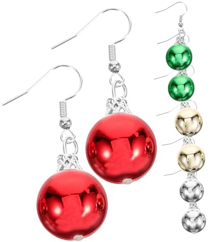 AKOOSY 4pares Pendientes Navidad Campanas Multicolor Colgantes Esferas Ligeros Fiesta Adornos Festivos Regalo Mujer