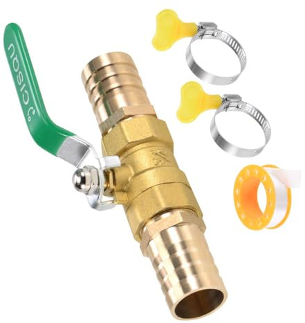 TA-VIGOR Ball Valve Shut-Off Valves, 2 Way 25mm Brass Ball Valve Adapter, Hose Barb Tube Fittings with 90 Degree Non-Slip Handle with Clamps–1 PCS